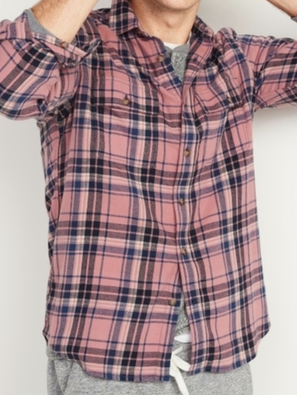 Old Navy Pink and Black Plaid Casual Button Down Shirt...size:M